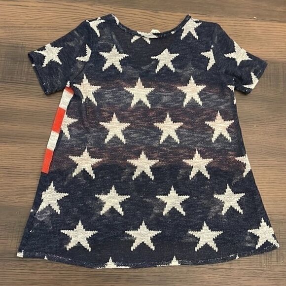 Bibi American Flag Pattern Gauze V Neck Shirt Top Size Small Made In The USA - Picture 2 of 7
